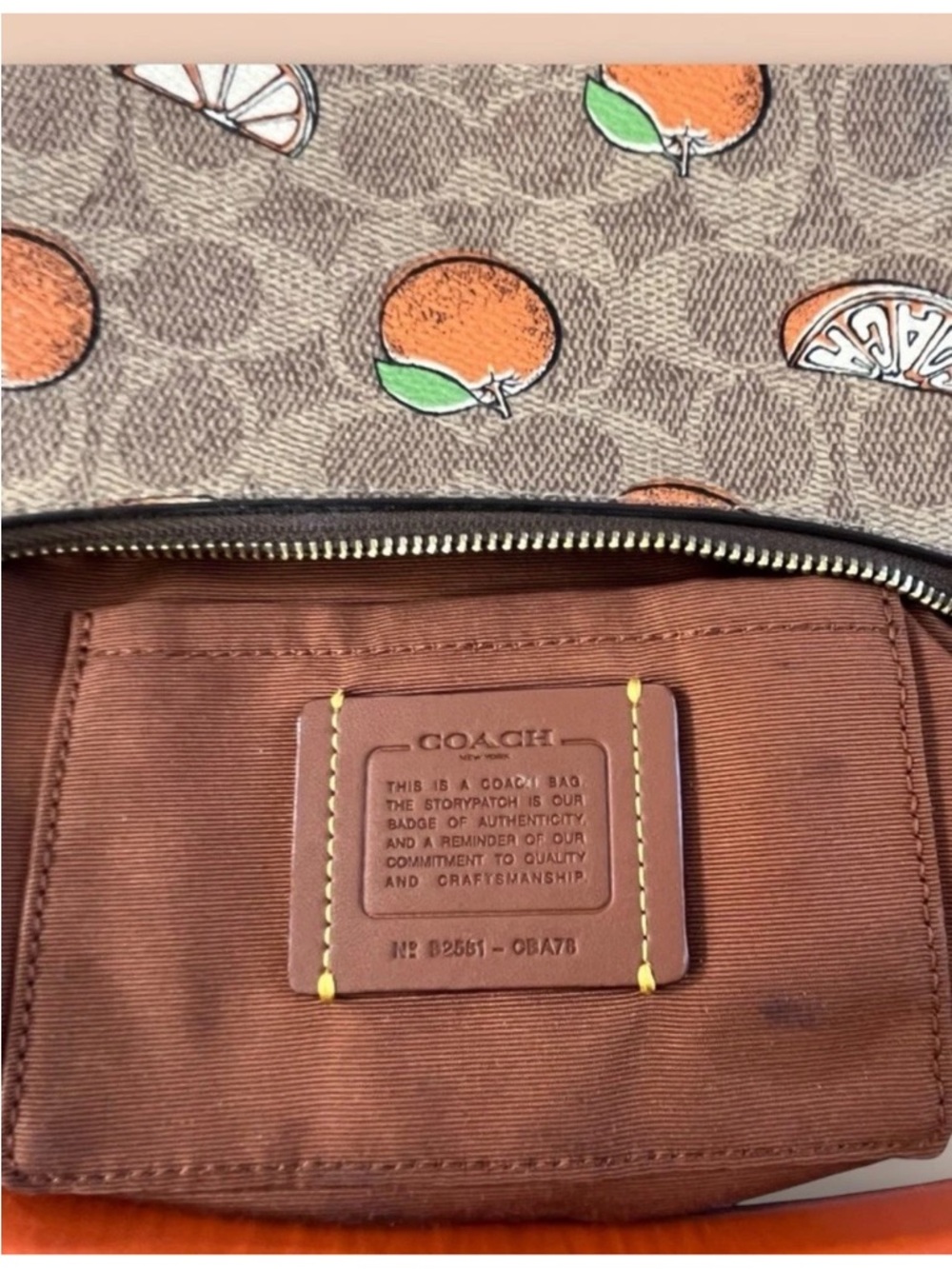 Coach Crescent Shoulder Bag in Brown with Orange Print - Picture 3 of 10